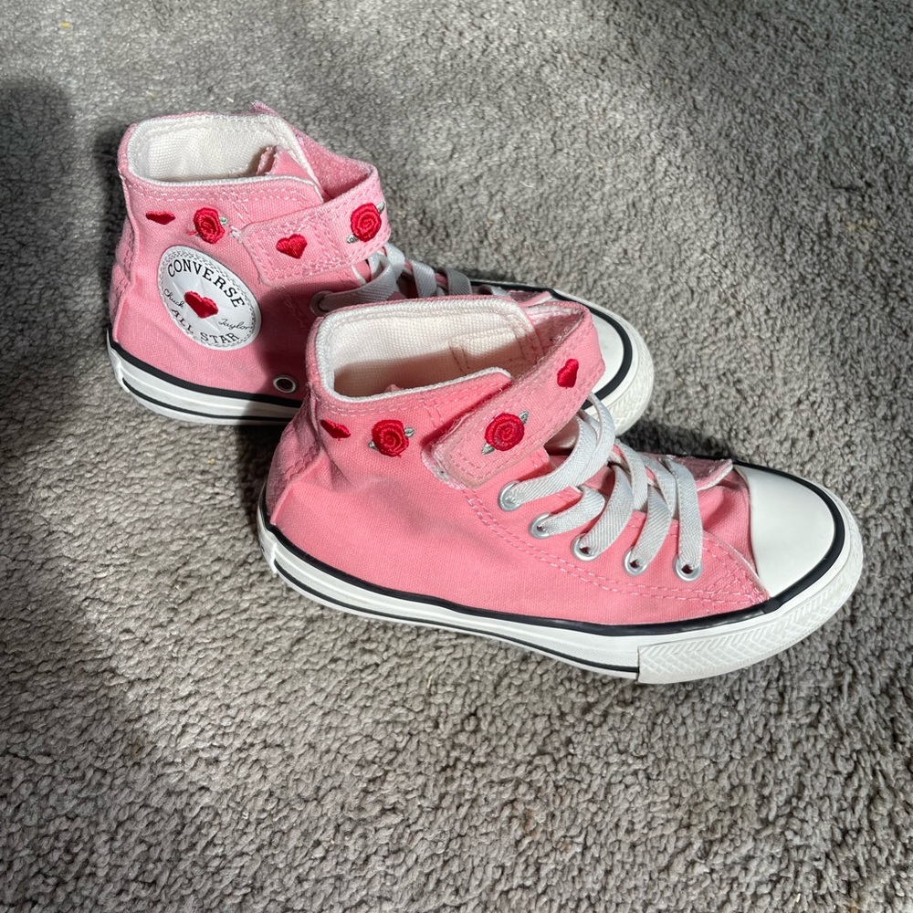 Pretty Pink & Rose Kids High Top Converse Size 11 Velcro